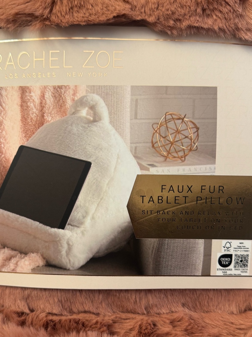 New Tablet Pillow By RACHEL ZOE - Faux Fur - Dusty Rose Blush - Picture 2 of 10